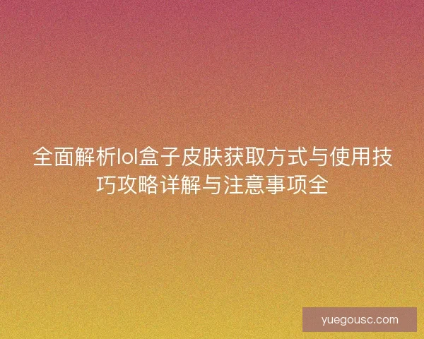 全面解析lol盒子皮肤获取方式与使用技巧攻略详解与注意事项全
